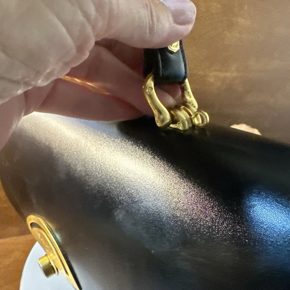 Delicato-Makay Black, Baguette Purse, Black Leather 14X7 Gold Hardware *Read